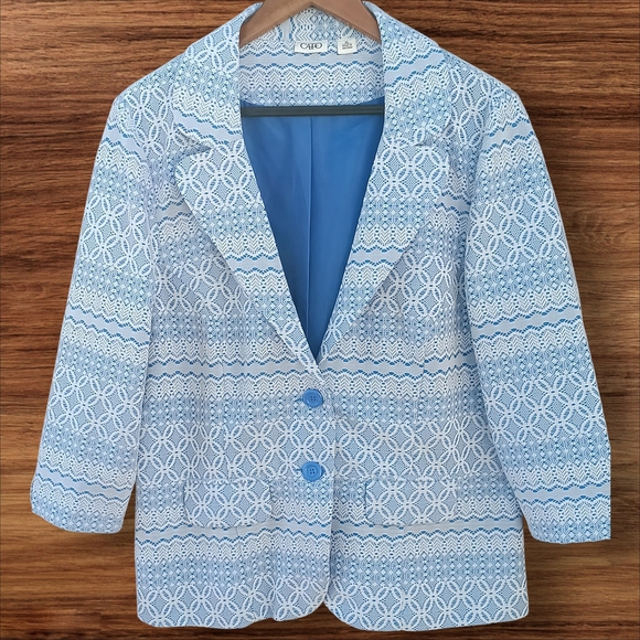 Cato Jackets & Blazers - Cato Blue & White Lace Pattern Blazer – Size XL